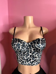Safari Glam Leopard Print Bustier Top Only/ Gray