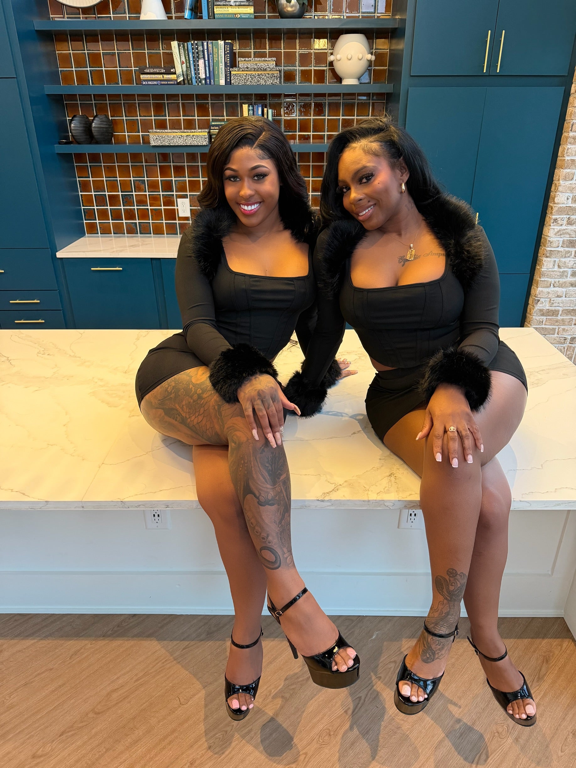 Executive Status Fur Skirt Set- Black