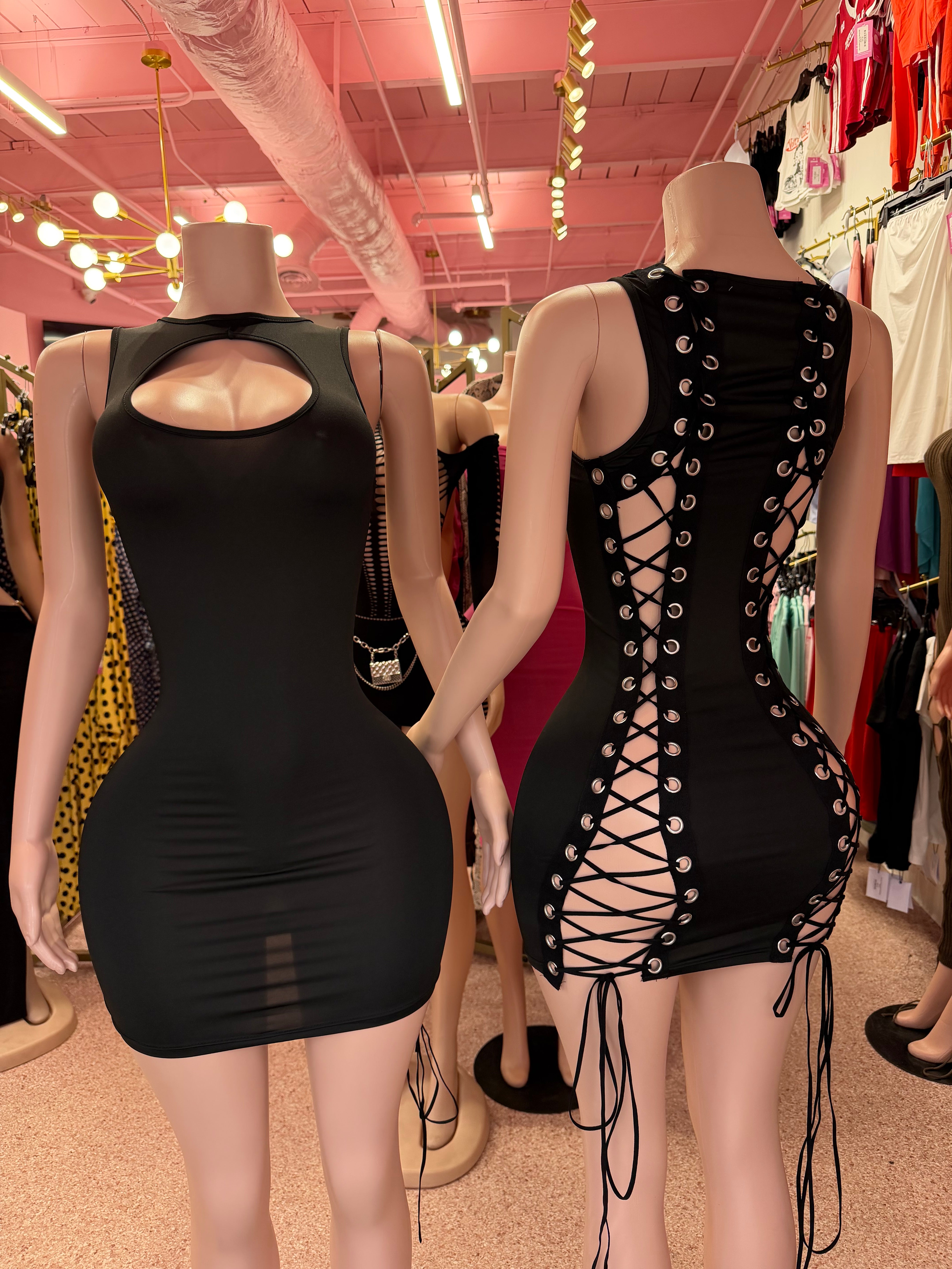 No Mercy Lace-Up Dress- Black