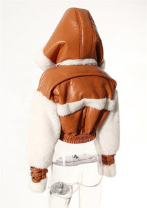 Sasha Thicken Faux Pu Leather Wool Fur Jacket