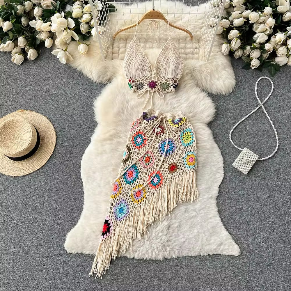 Waterfalls Coverup Knitted Skirt Set