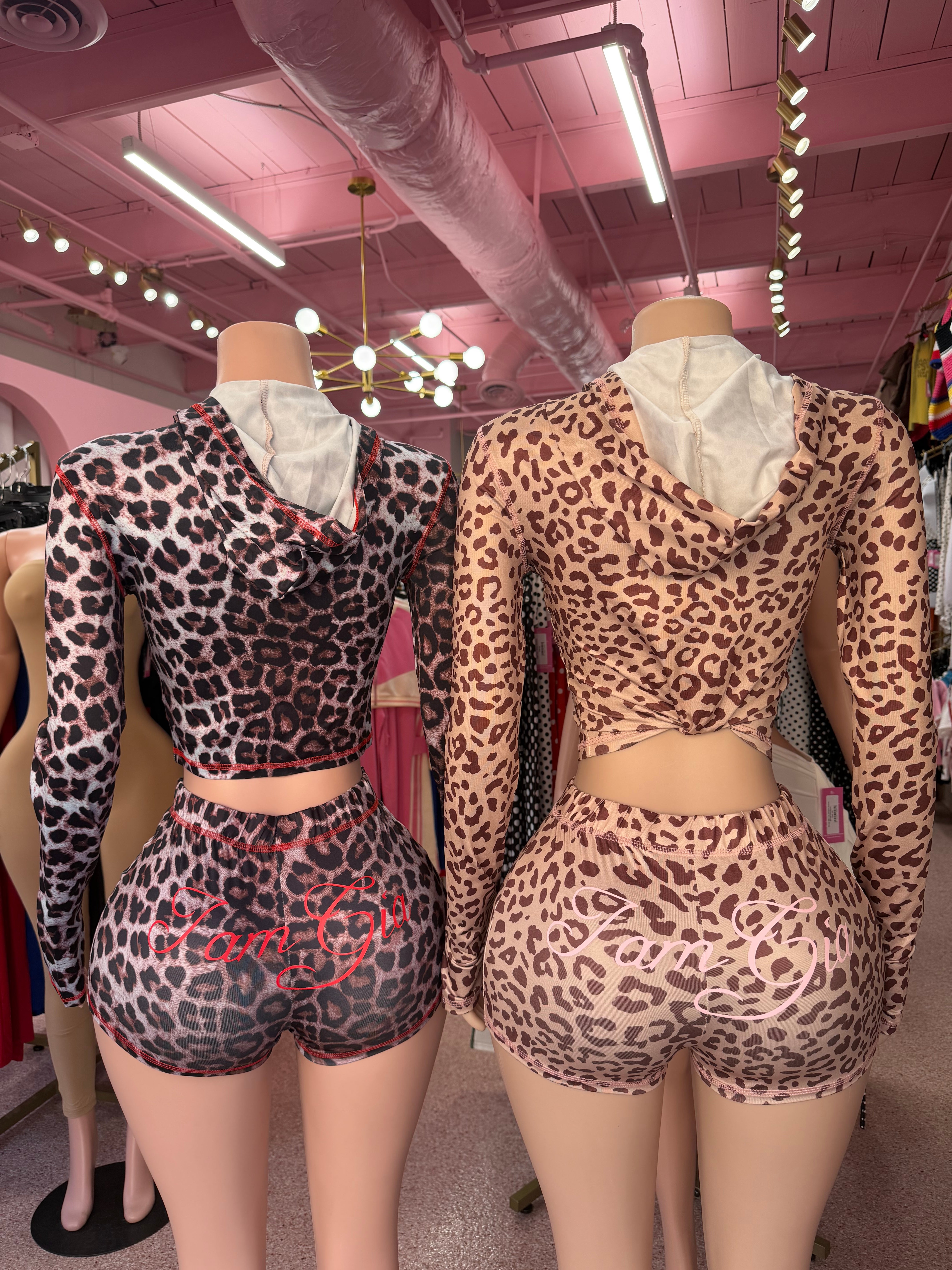 Gam Gia Jacket & Short Set- Tan Leopard