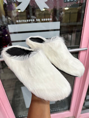 Fuzzy Slipper Slides- White