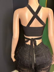 Long Tie Crop Top- Black