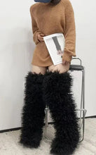 *Pre-Order 10 business days then ship* Shaggy Mongolian Fur Thigh High Boots- Black