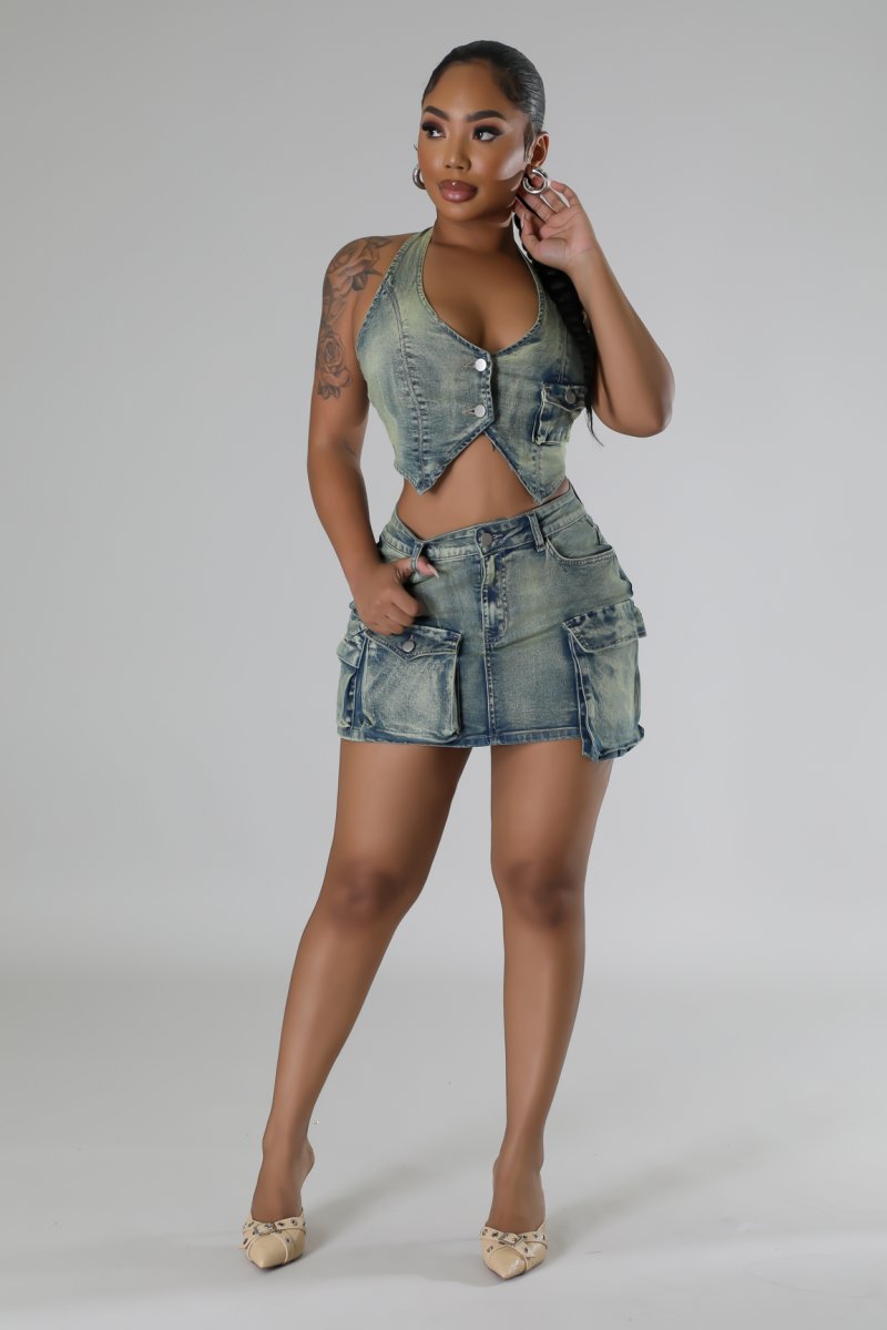 What’s The Plan Denim Skirt Set