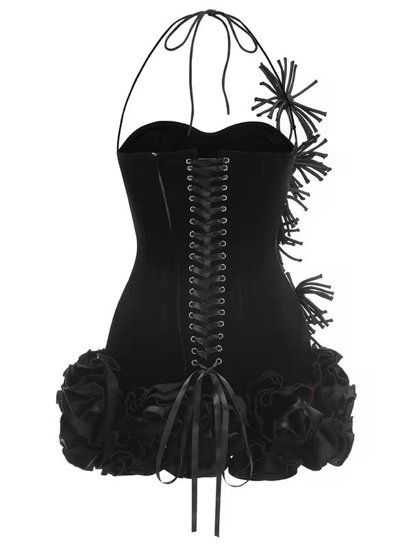 *Pre-Order 10-15 business days then ship* Meet Me At The Party Floral Effect Velvet Mini Dress – Red & Black Options