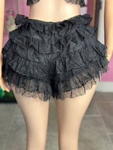 Ruffle Lace Layered  Mesh Shorts-Black