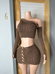 Keep It Casual Striped Knitted Skirt Set- Brown