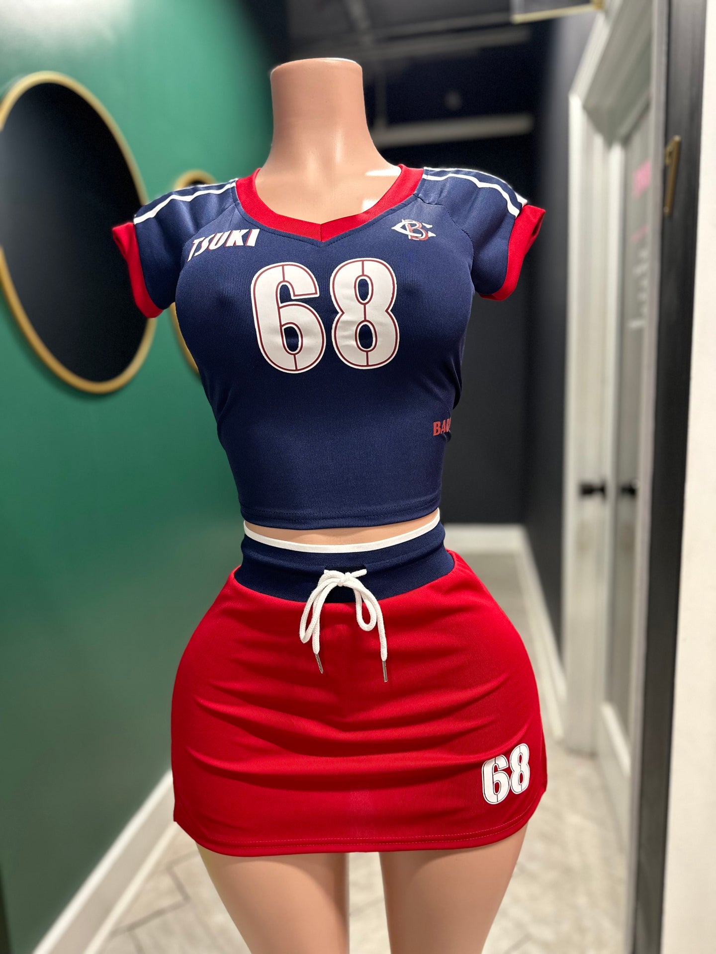 68 Skirt Set-Navy/Red