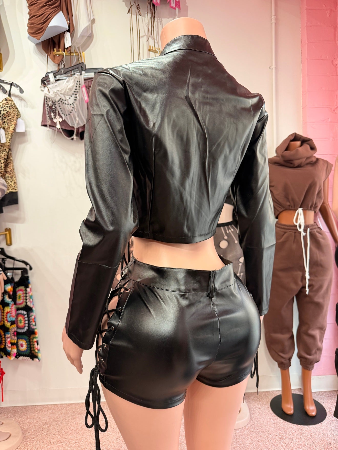 Unapologetically Bad PU Leather Short Set - Black back