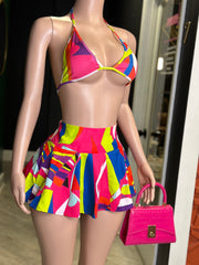Pucii Me Bikini Top & Skirt Set- Multi