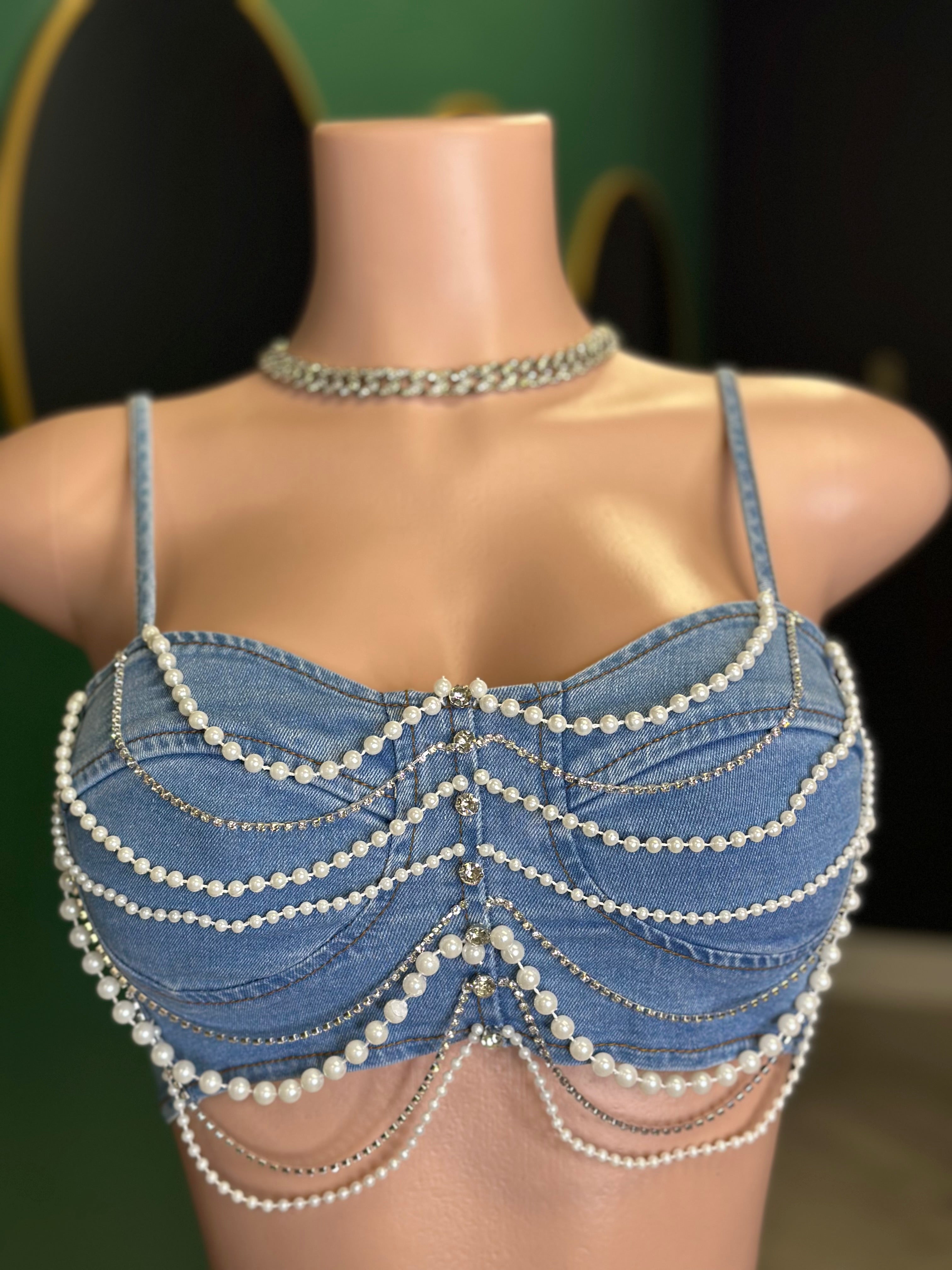 Sexy in Pearls Denim Shorts Set