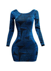 Jacquard Knit Open Back Bodycon Dress- Royal