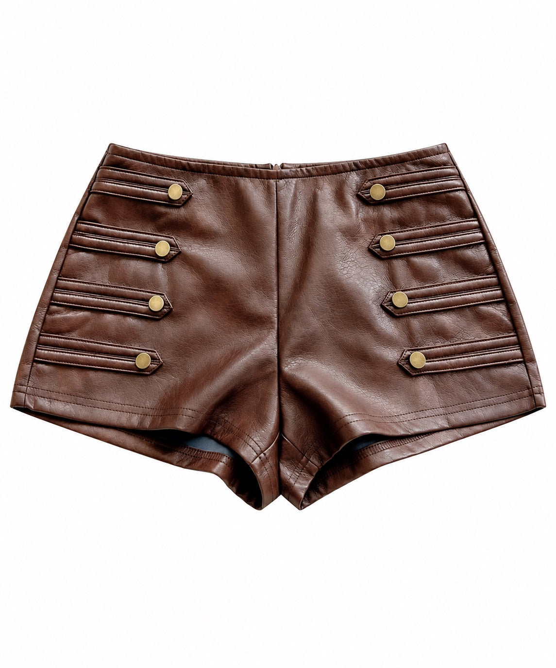 Bossed Up Faux Leather Shorts – Brown - front (featured)