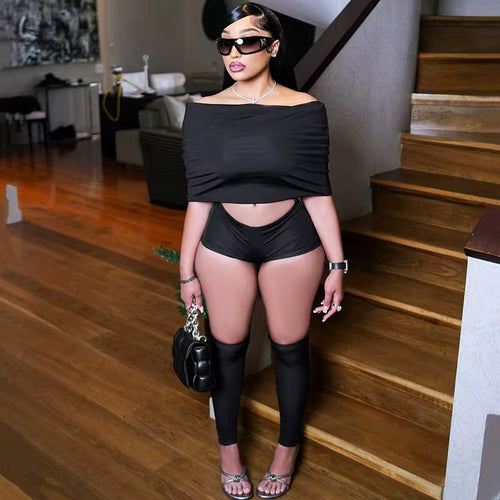 All Or Nothing Three Piece Short Set- Black