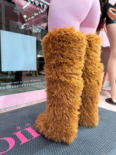 Shaggy Mongolian Fur Thigh High Boots- Brown