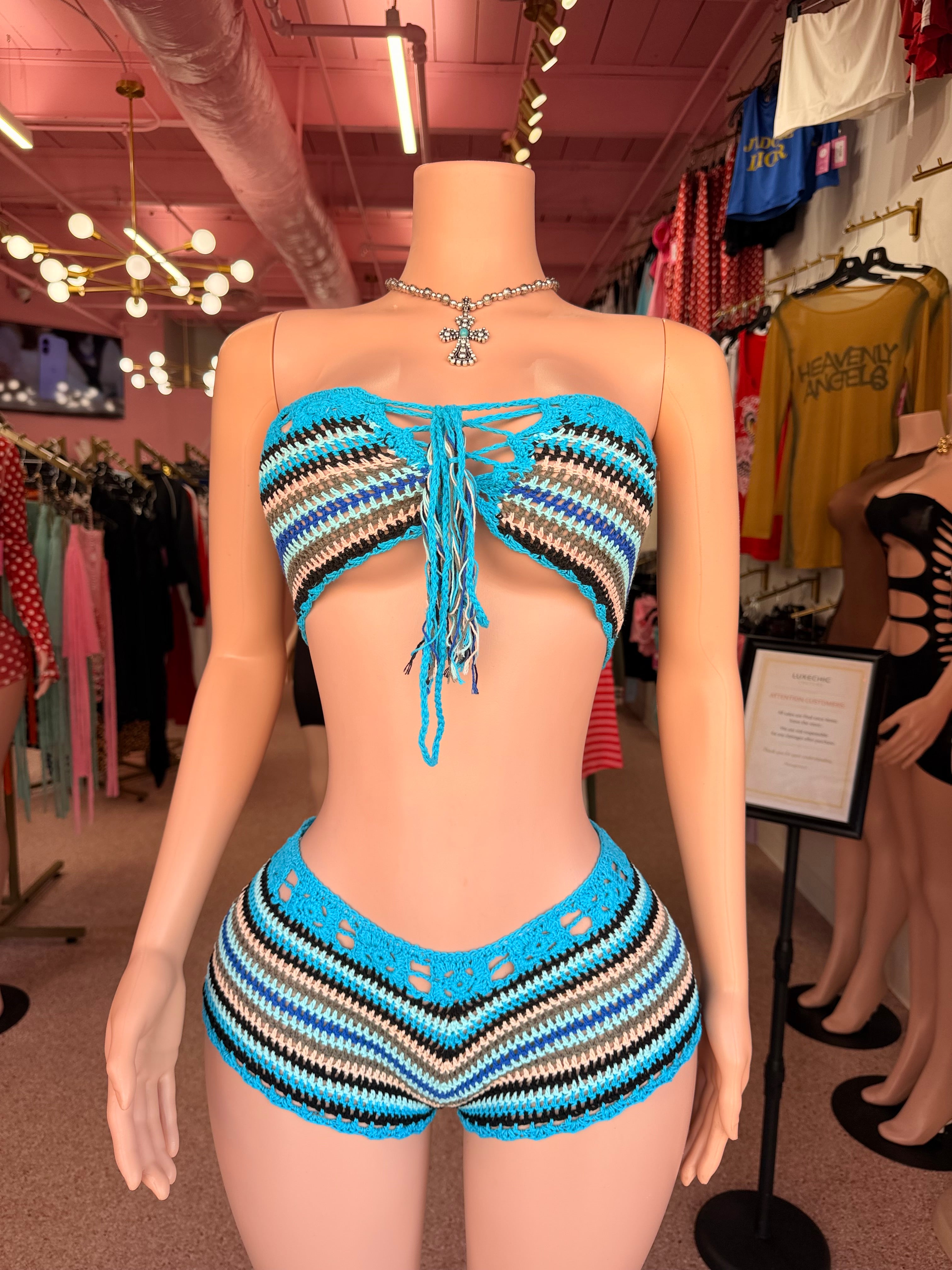 Blue Lagoon Crochet Short Set – Aqua