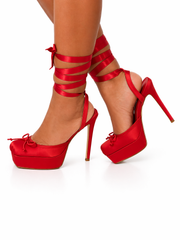 Make It Look Sexy Heels – Lace-Up Platform Stiletto- Red