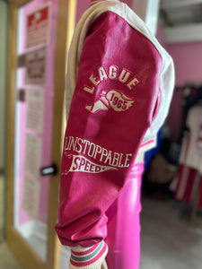 League 1965 Cropped Varsity Jacket- Pink