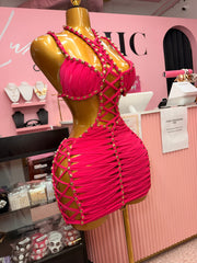 (Pre-Order 6 Business Days Then Ship ) Dangerously Entangled Mini Dress- Pink