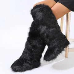 (*Pre-Order 15 business days then ship*) Wynter Fluffy Faux Fur Tall Boots- Black