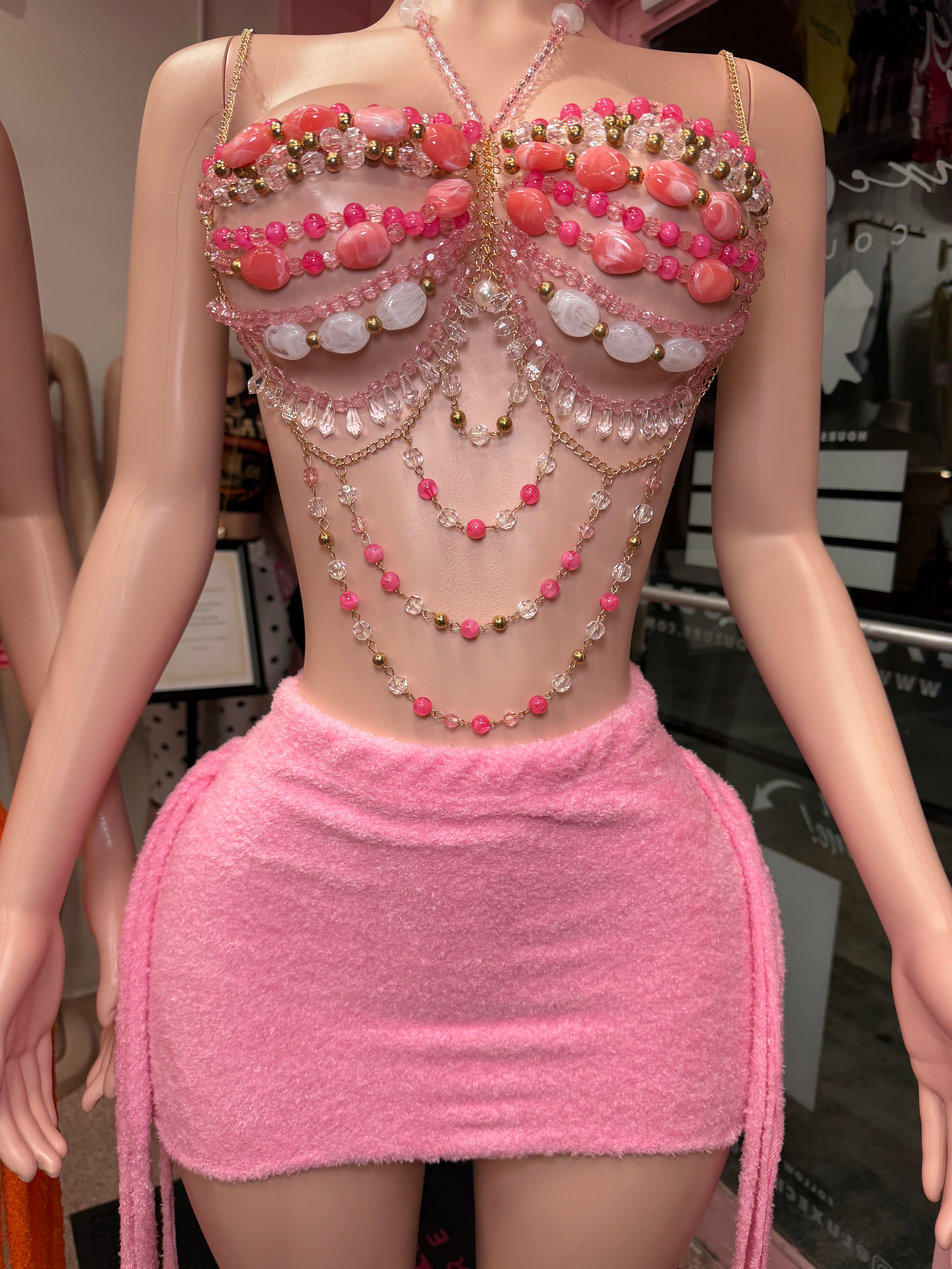 Pink Sugar Beaded Skirt Set – Pink