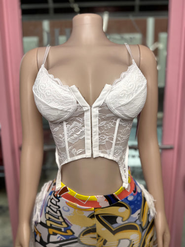 Cant Get Enough Lace Corset Top- White