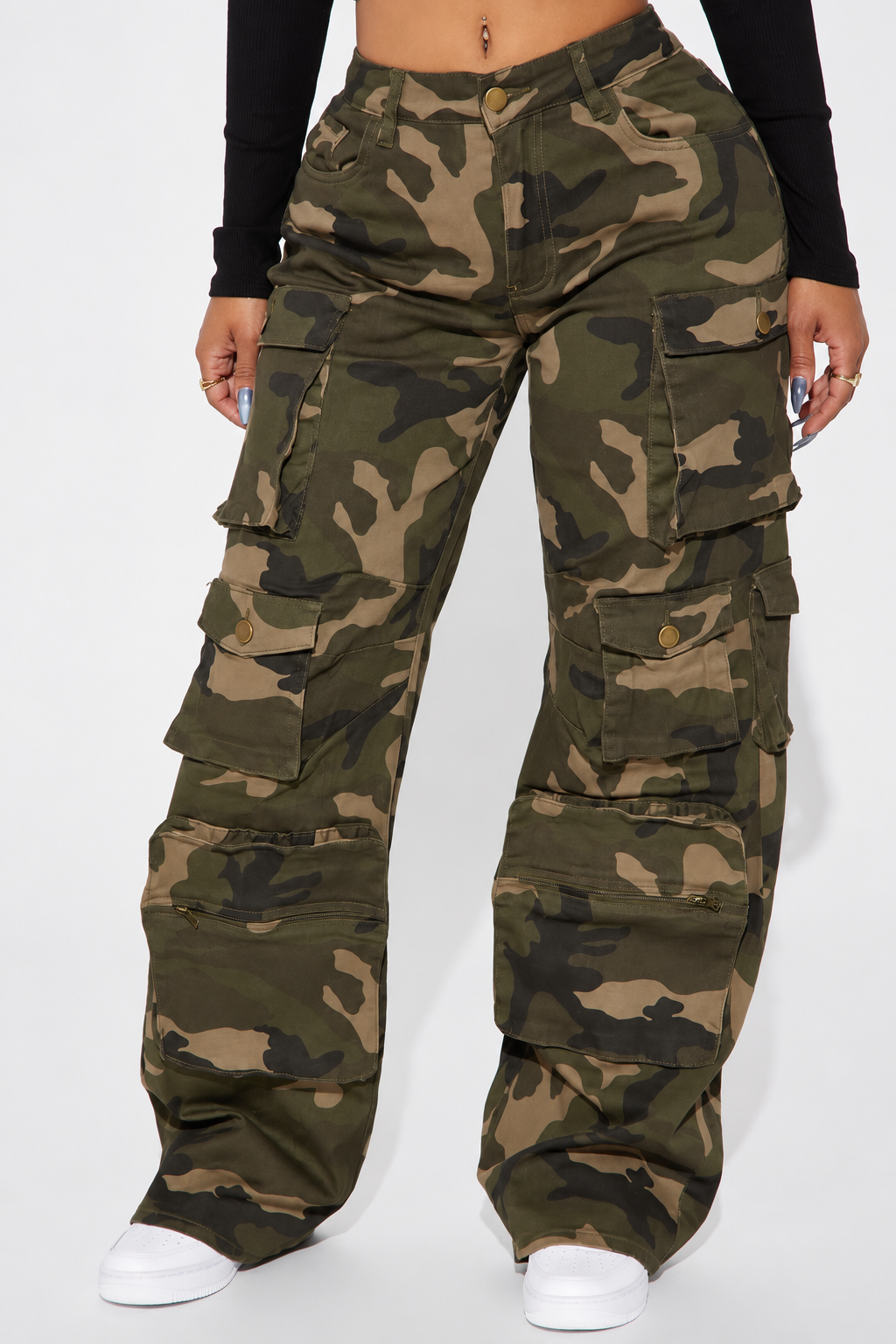 Multi Cargo Pocket Camo Pants – Green Camo