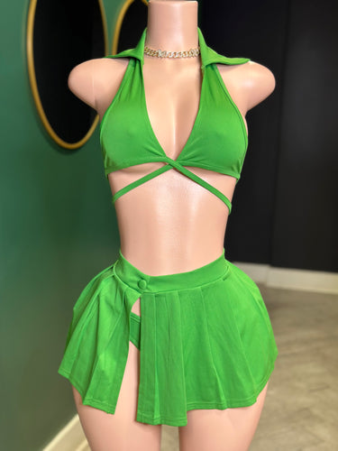 Hot Girl Ish 3pc Bikini & Skirt Set- Green