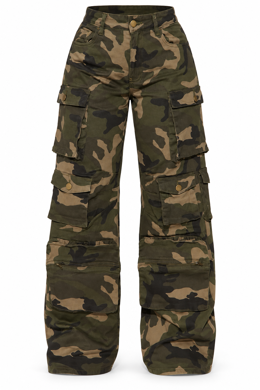 Multi Cargo Pocket Camo Pants – Green Camo
