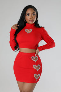 Endless Love Ribbed Skirt Set- Red