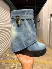 Lock It Down Denim Platform Boots – Light Wash