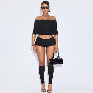 All Or Nothing Three Piece Short Set- Black