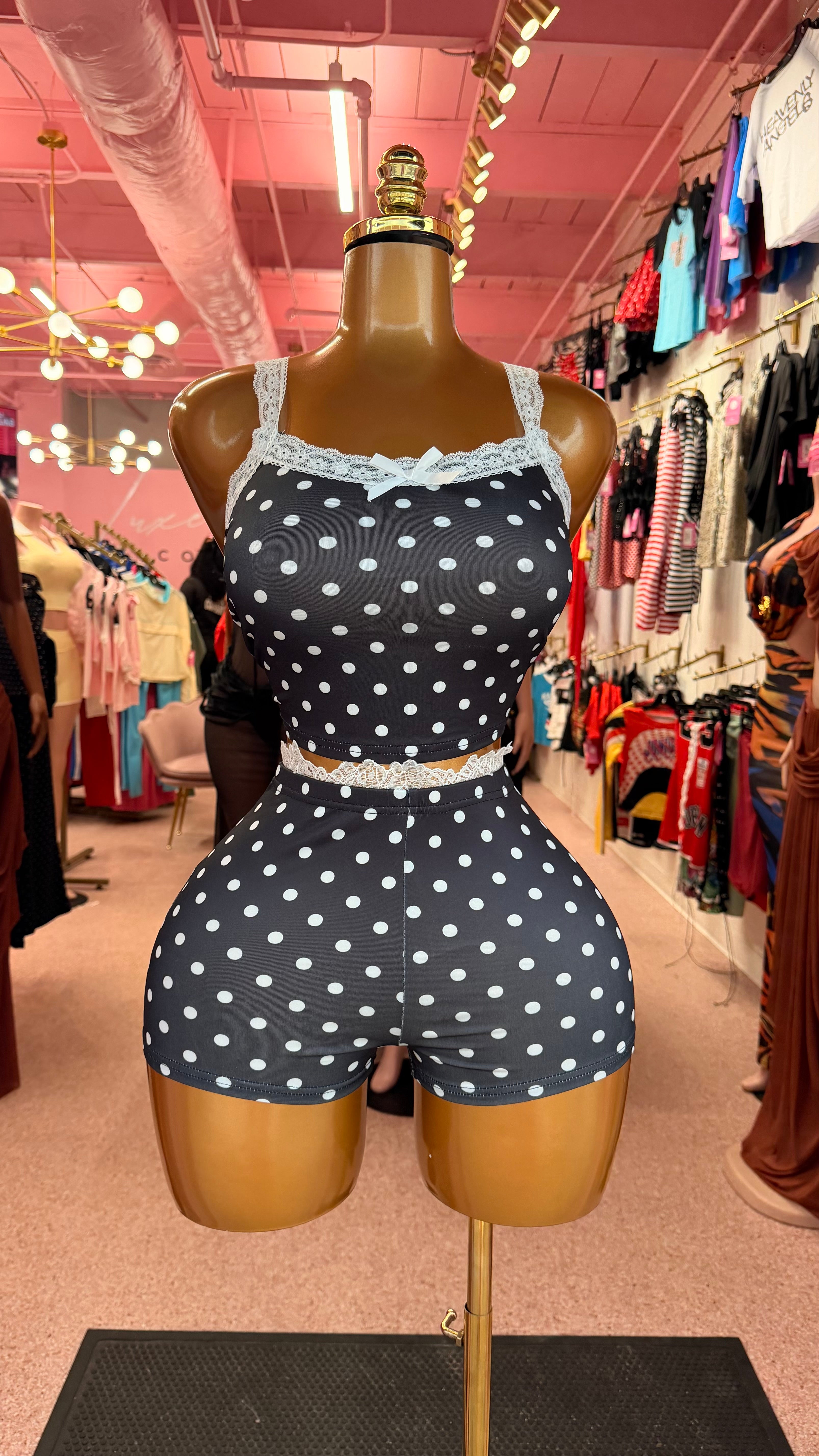 Good Girl Gone Dotty Short Set- Black