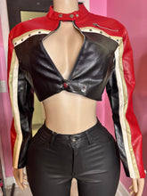 Chic Contrast Leather Crop Jacket- Black/Red