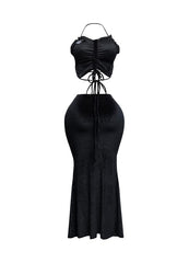 Everything I Want Velvet Maxi Skirt Set –Black