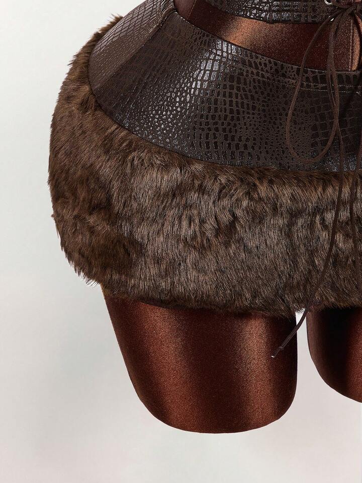 Rich Energy Corset & Fur Mini Skirt Set