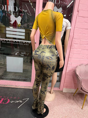 Graffiti Muse Split Hem Pants- Army Green