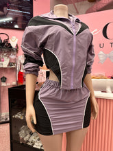 2 Tone Windbreaker Skirt Set- Purple/Blk