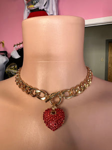 Heart Necklace- Gold/Red