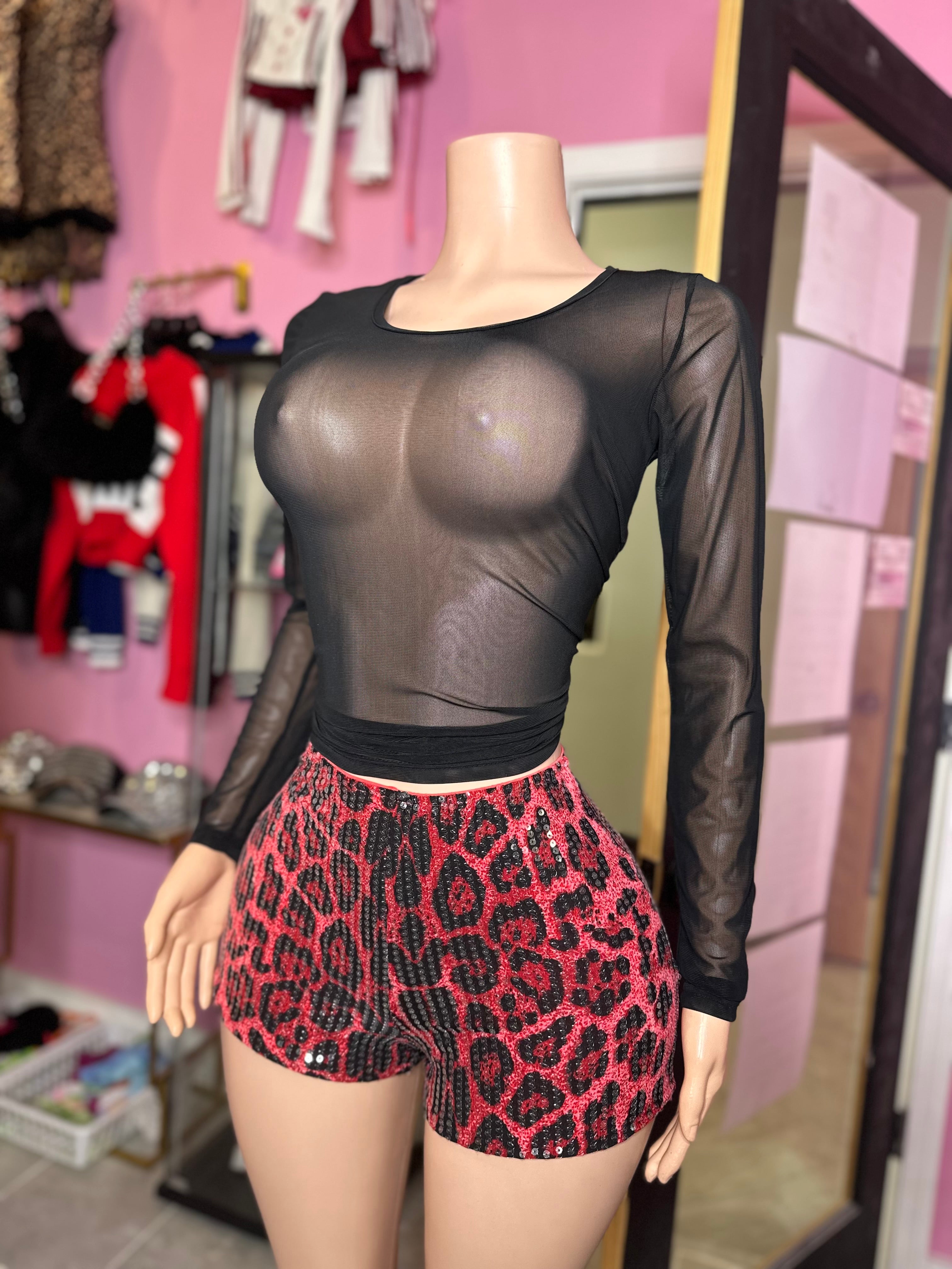 Glamorous Sequin Leopard Print Shorts- Rose Red
