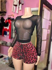 Glamorous Sequin Leopard Print Shorts- Rose Red
