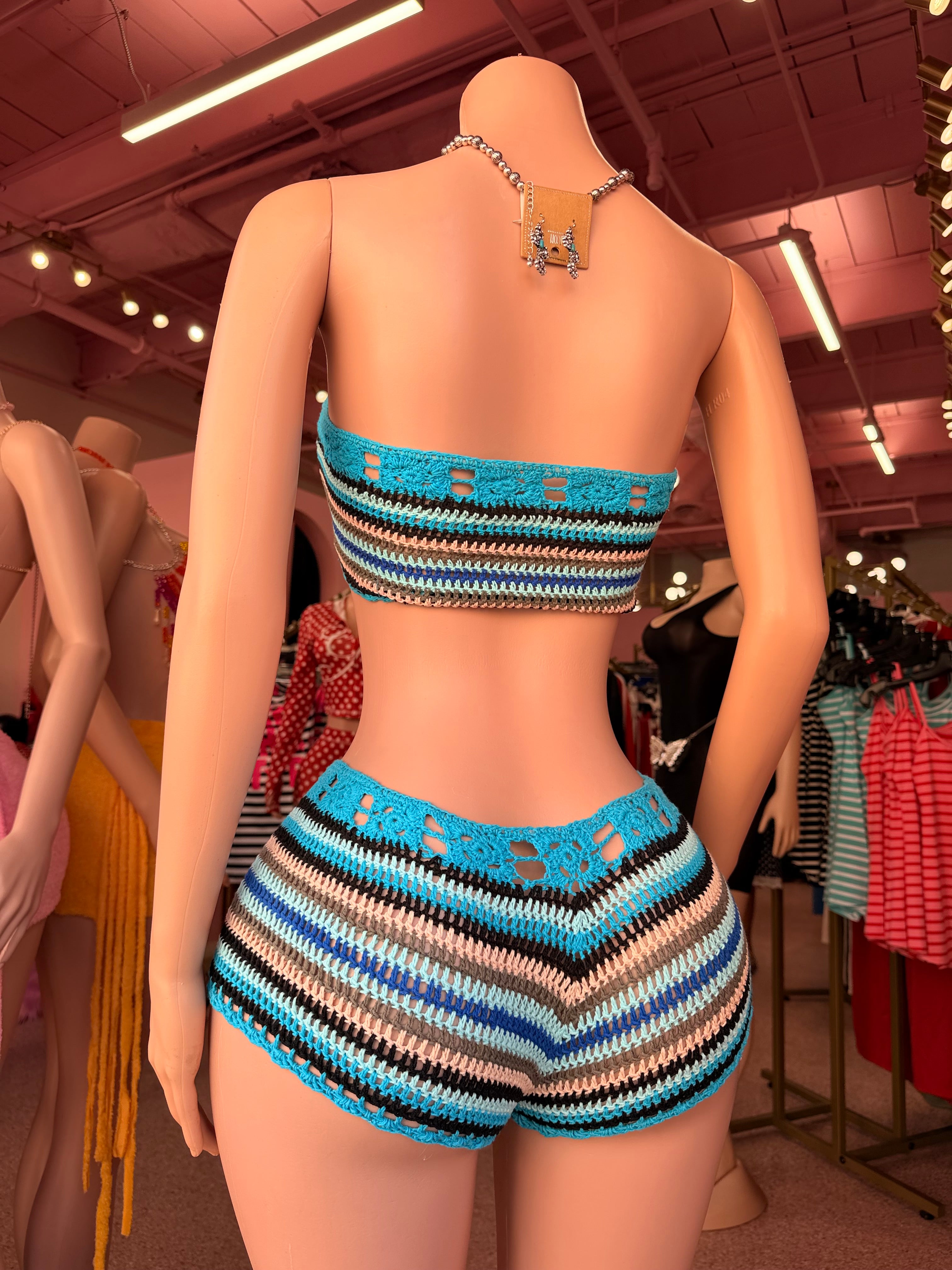 Blue Lagoon Crochet Short Set – Aqua