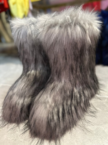 Wynter Fluffy Faux Fur Boots- Gray Mix