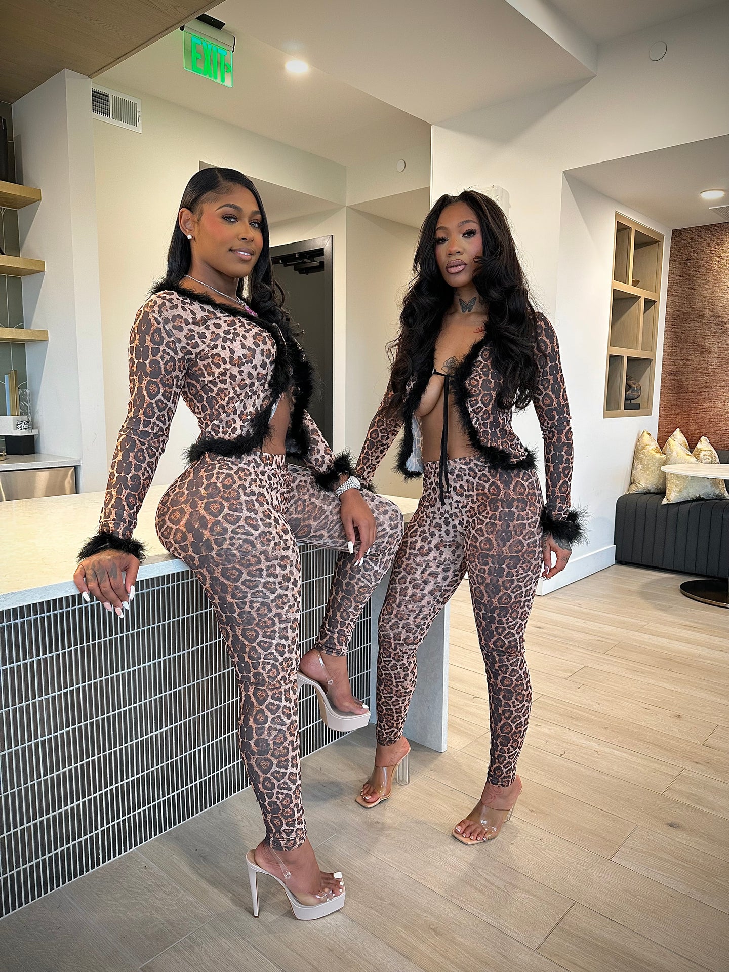 Feelin’ Myself Feather Legging Set- Leopard