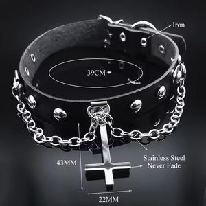 Gothic Cross Necklace PU Choker