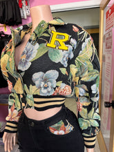 Floral Crop Varsity Tapestry Jacket- Black