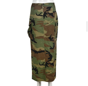Full Attention Camo High Split Skirt Set