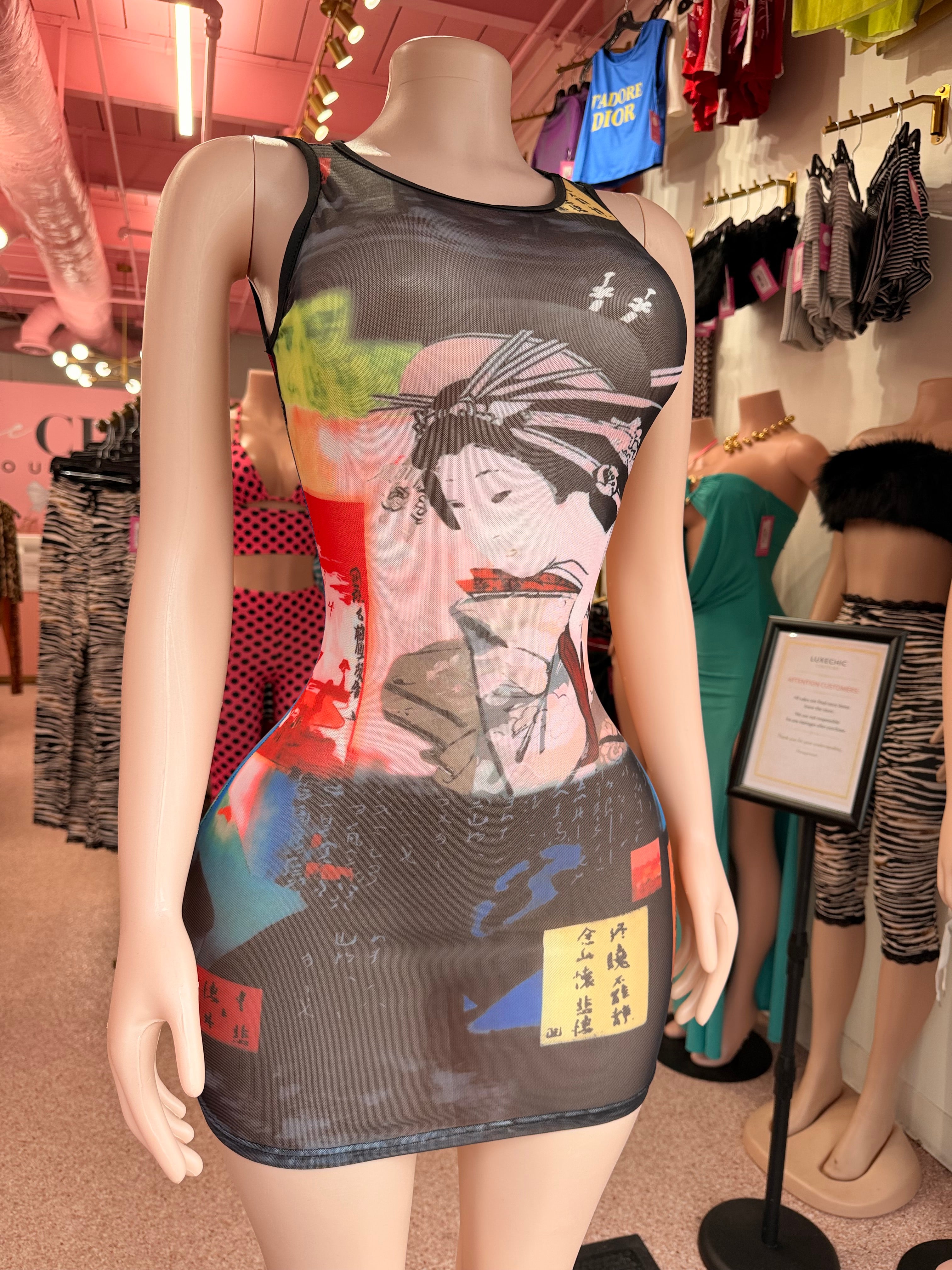 Tokyo After Dark Mesh Dress- Black